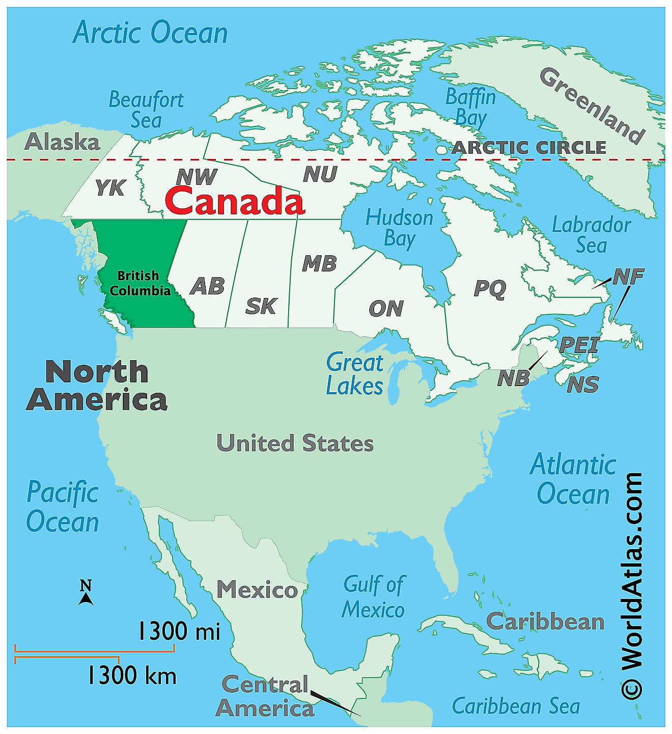 Map showing location of British Columbia in the world.