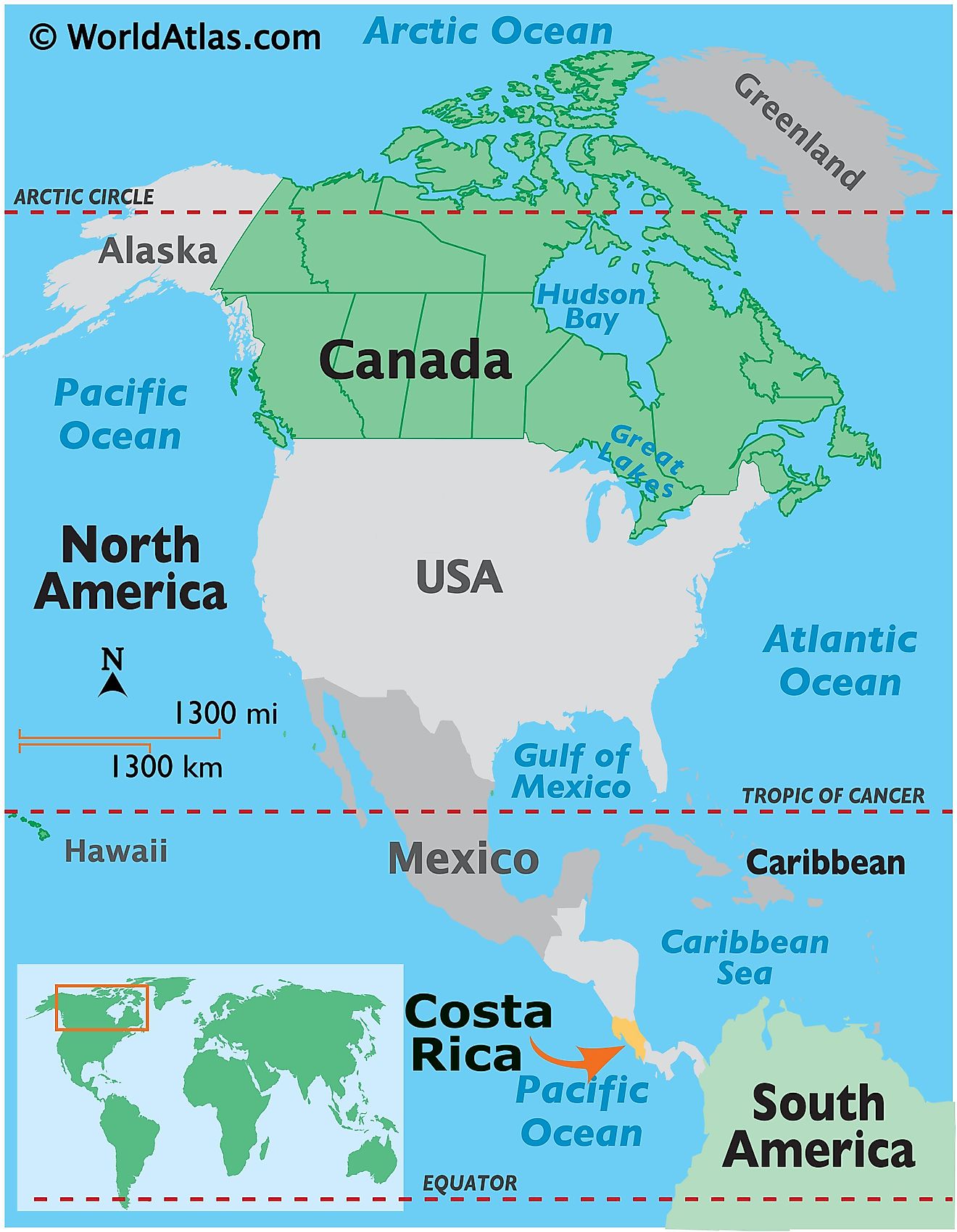 Mapa que muestra la ubicación de Costa Rica en el mundo.