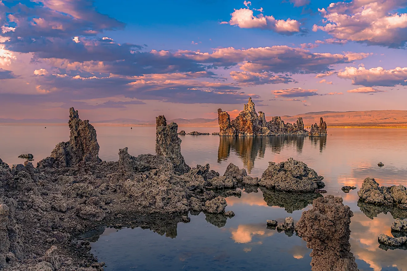 Mono Lake tufa formations under a cloudy sky