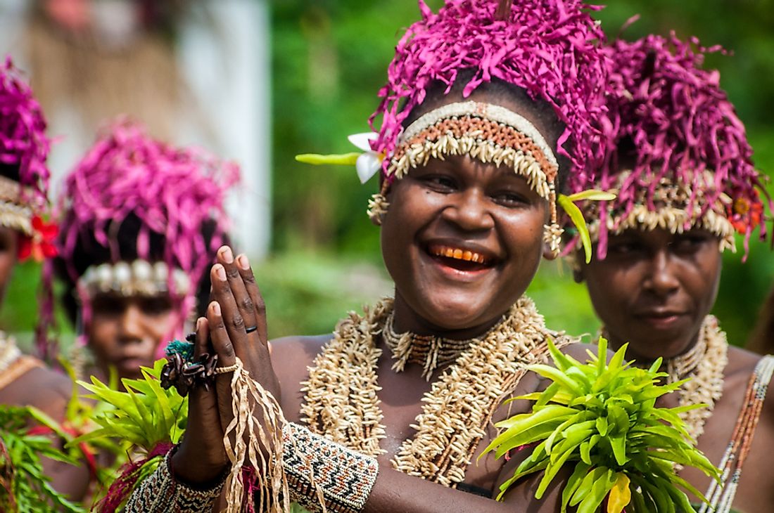 Women of Santa Ana Island, Solomon Islands performing a welcome dance. Editorial credit: Keith Michael Taylor / Shutterstock.com