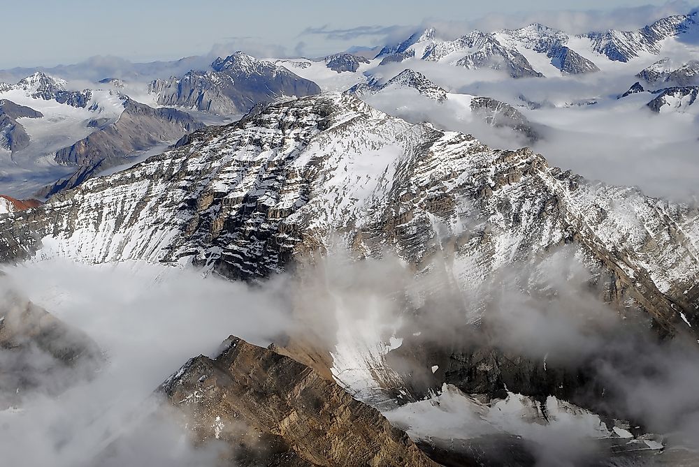 Snow capped peaks in Northeast Greenland National Park.