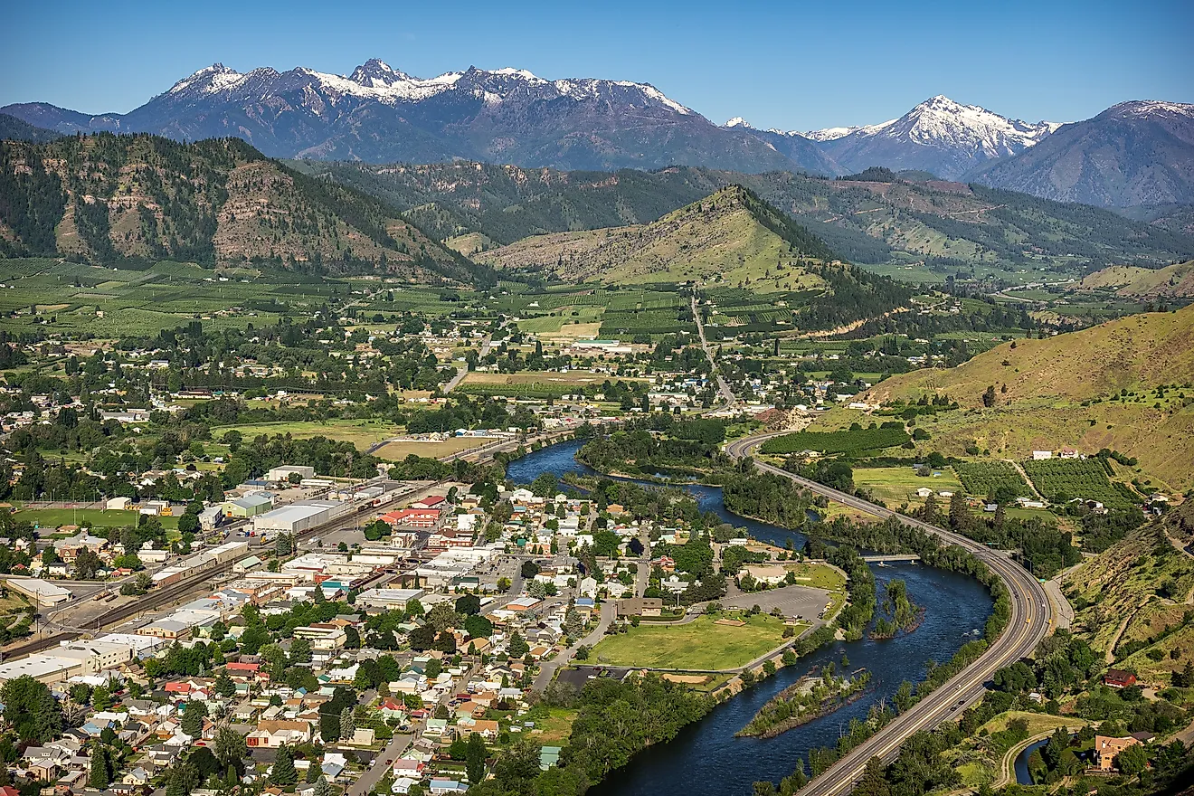 View overlooking Cashmere Washington with the Enchantments and Mt. Cashmere in the background