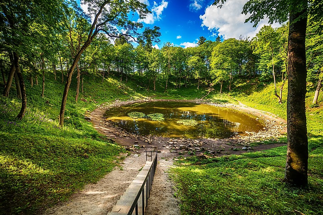 Saarema Island, Estonia: the main meteorite crater in the village of Kaali.