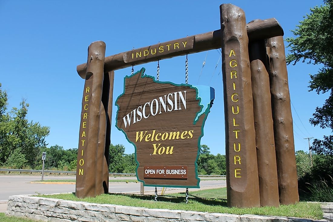 "Welcome to Wisconsin" sign. 