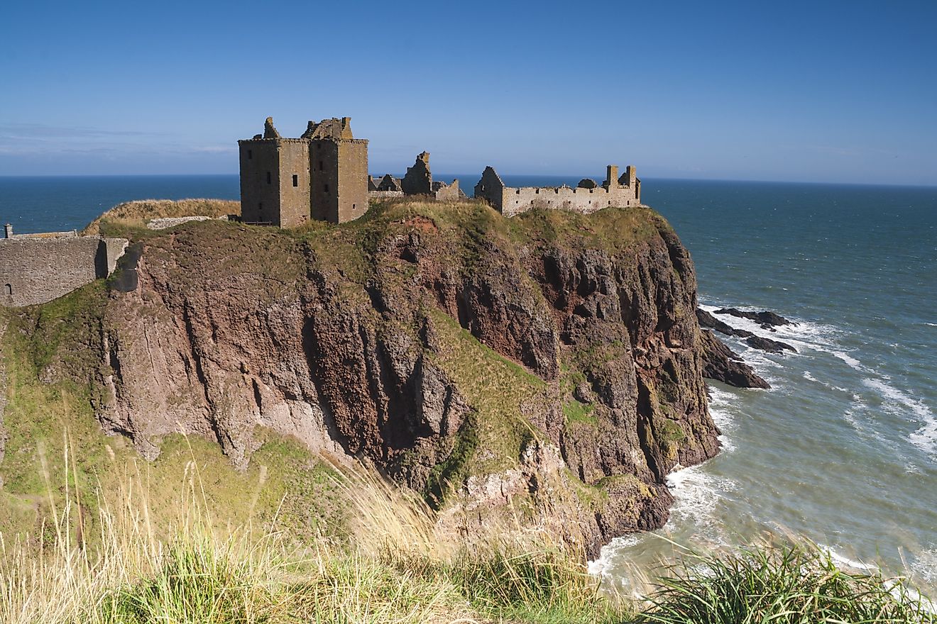 The partially intact ruins of the Medieval Dunnottar Castle still feature prominently on Scotland's northeast coast.
