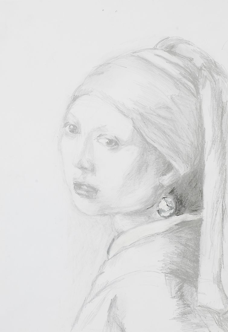 A reproduction of the Girl with the Pearl Earring drawn in pencil.