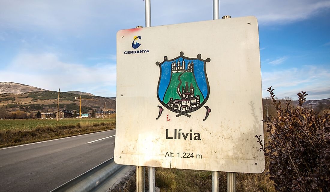 Welcome sign to Llívia, a Spanish enclave in France. Editorial credit: LMspencer / Shutterstock.com
