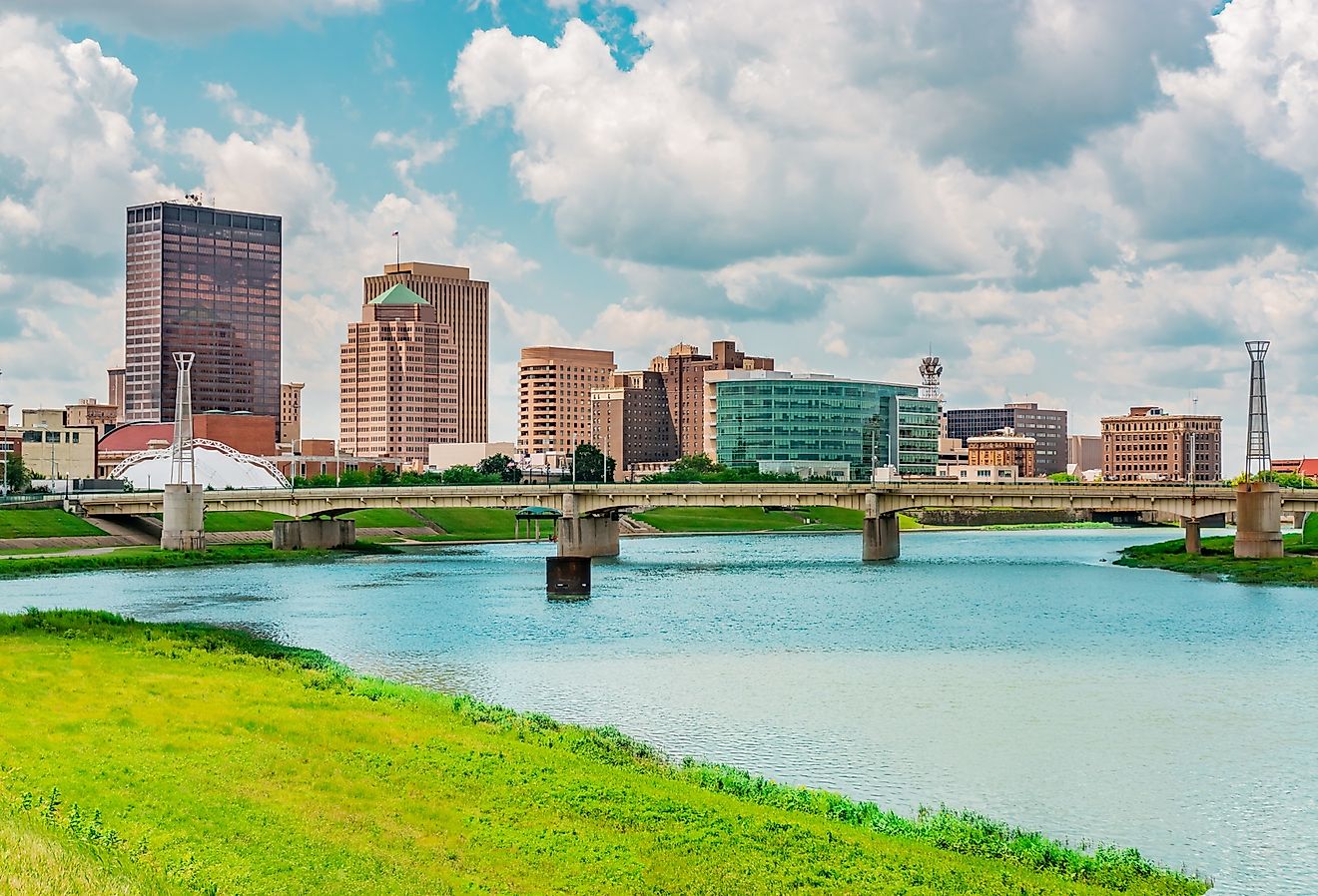 The Great Miami River runs through a river walk area in the River of the Five Rivers Metro parks area of Dayton, Ohio.