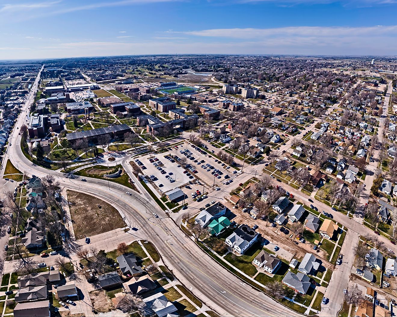 Drone view of the University of Nebraska at Kearney (UNK) Loper Campus in Kearney, Nebraska