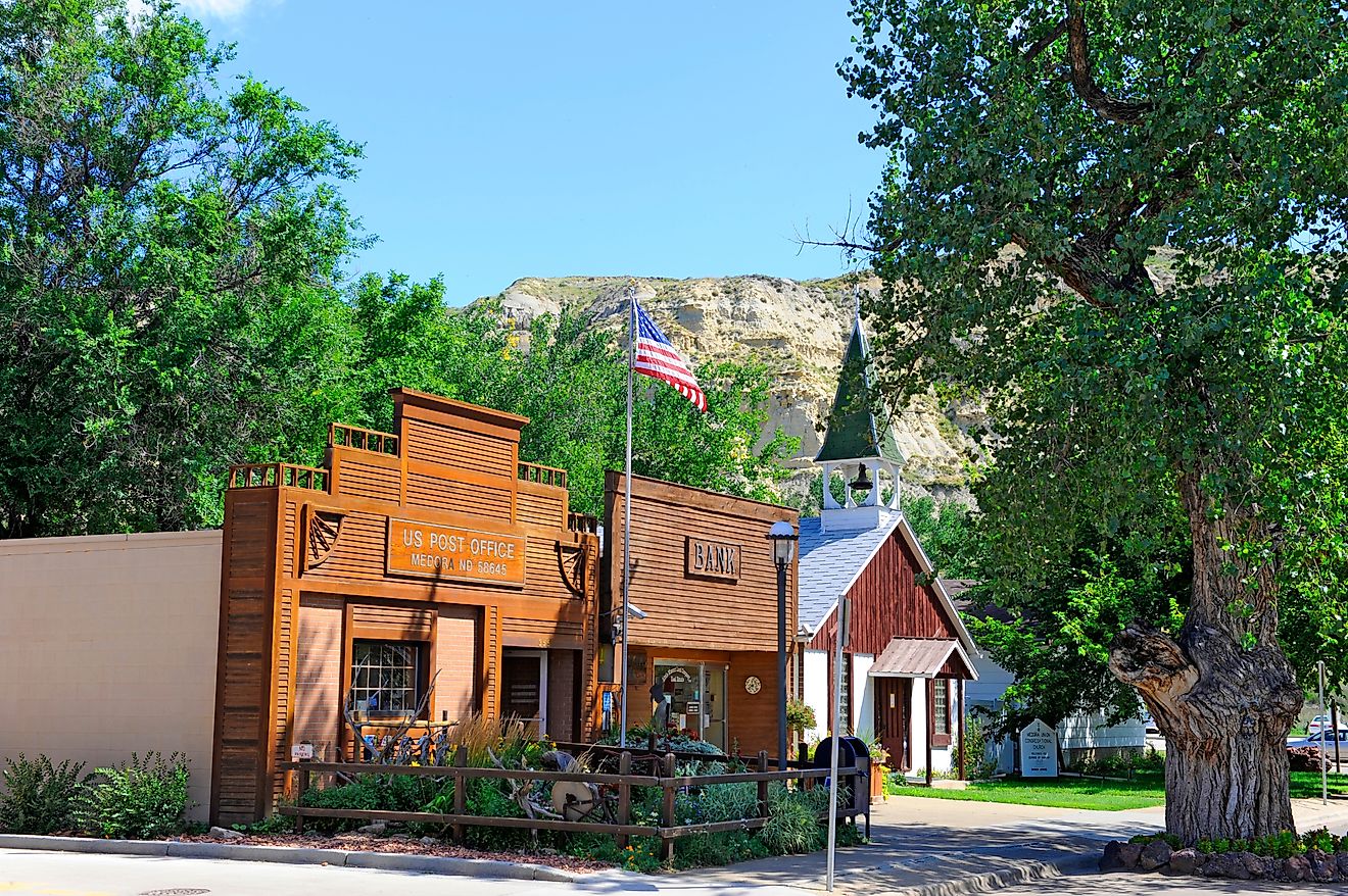 Medora, North Dakota, near the Badlands and Theodore Roosevelt National Park. Editorial credit: Dennis MacDonald / Shutterstock.com