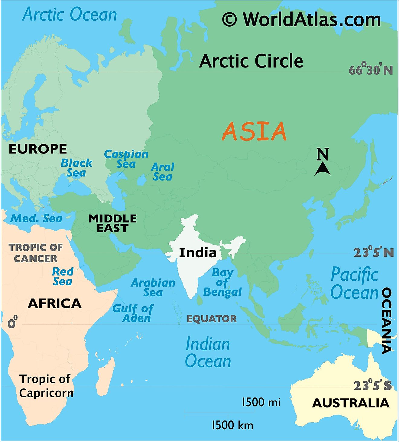 Map showing location of India in the world.