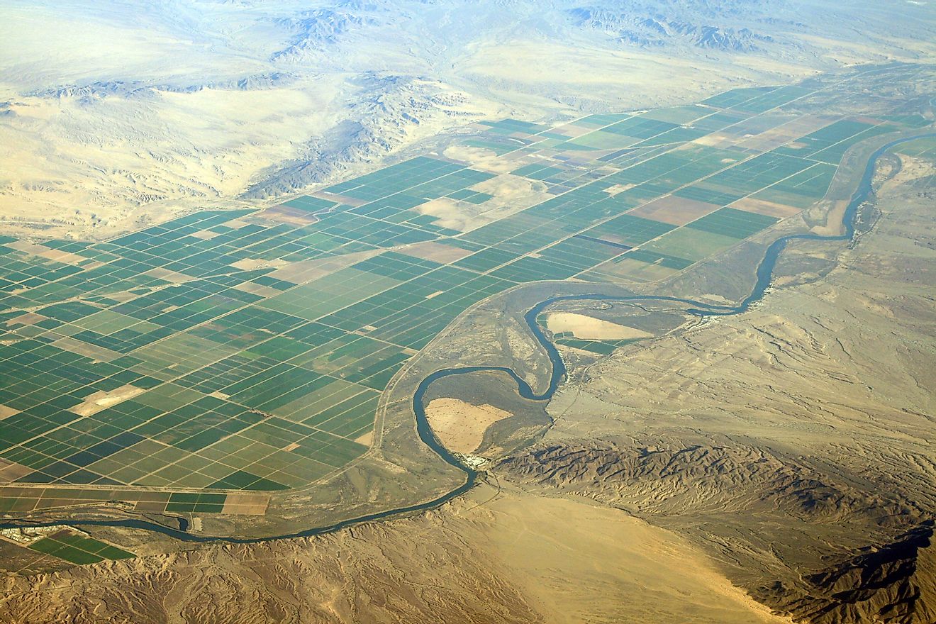 Aerial view of crop fields in California's Imperial Valley.