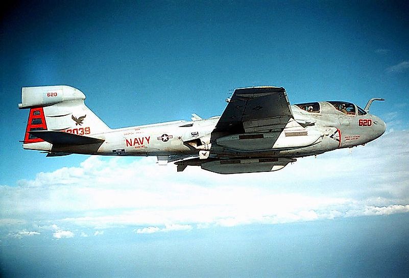 A U.S. Navy EA-6b "Prowler" patrols the Bosnian skies after taking off from the USS George Washington located offshore in the Adriatic Sea.