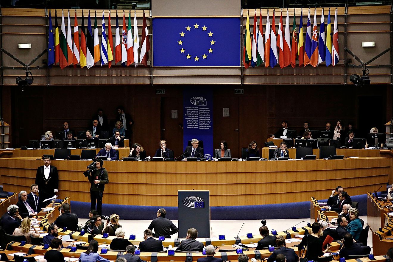 Plenary room of the European Parliament in Brussels. Credit: Alexandros Michailidis / Shutterstock.com