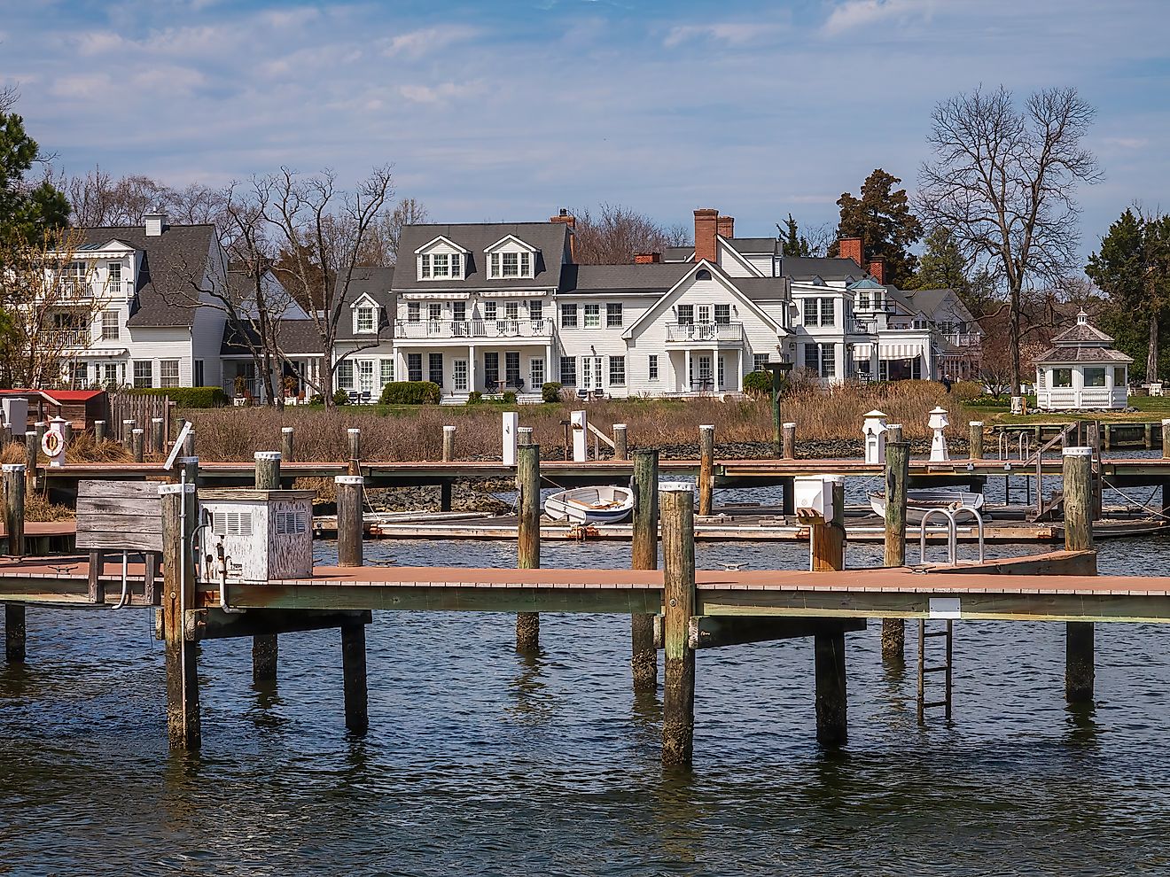 Docks along the marina in Saint Michaels, Maryland set the scene for 2005's "Wedding Crashers". 
