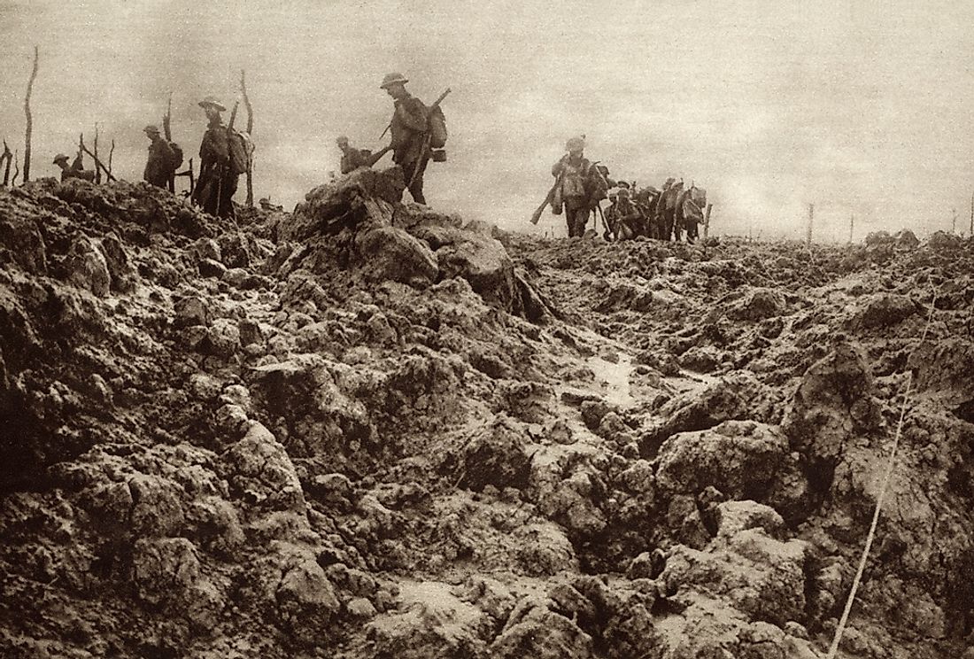 A battleground during World War One. Battlegrounds were known for their horrendous conditions that habored diseases.