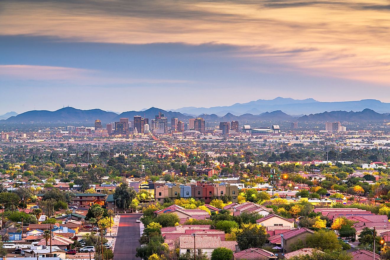 Phoenix, Arizona, downtown cityscape at dusk. 