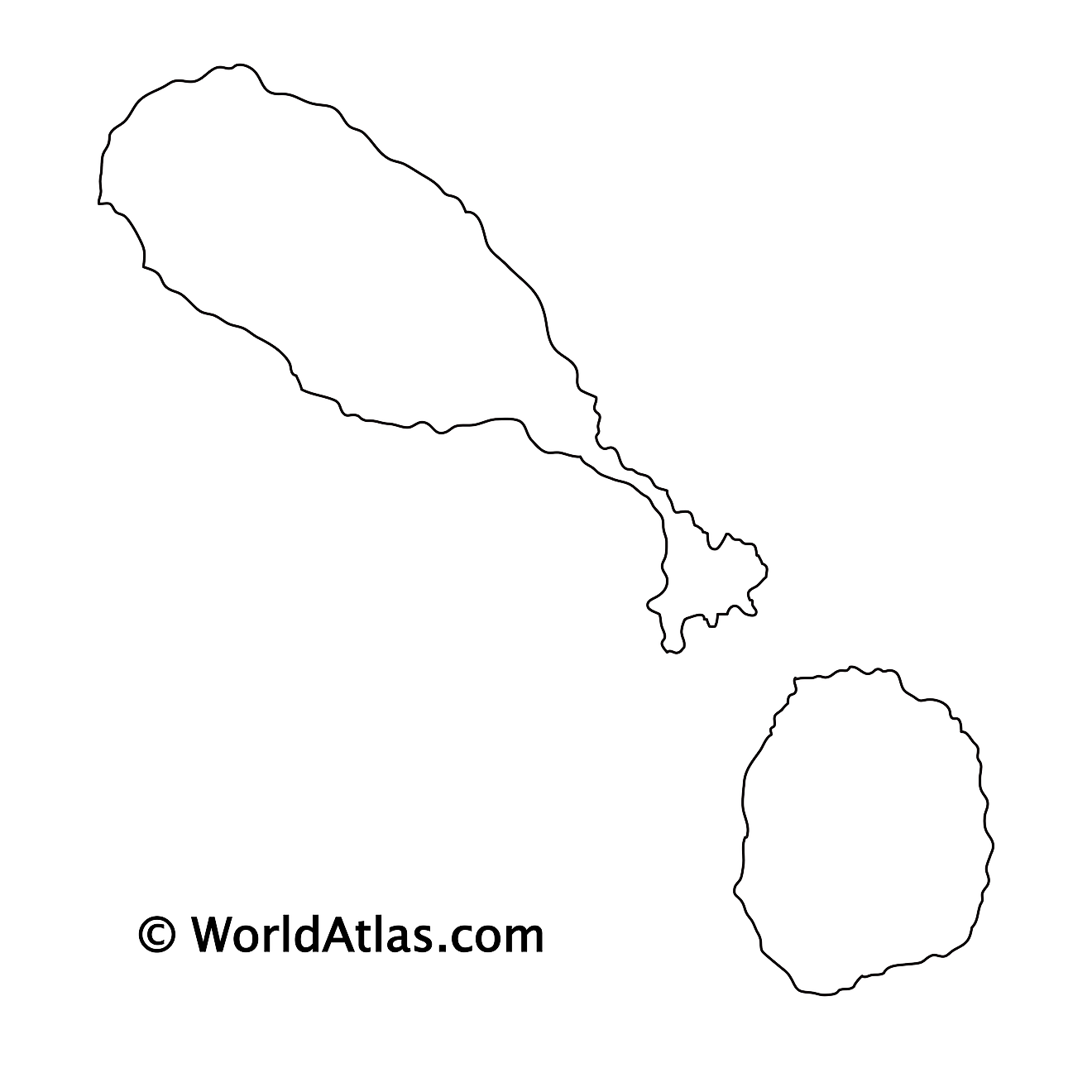 Mapa de contorno en blanco de San Cristóbal y Nieves