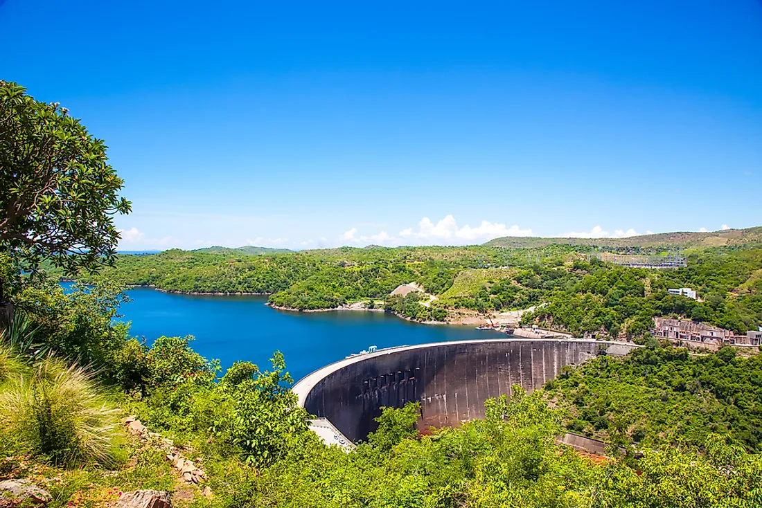 Kariba Dam on the Zambezi river between Zambia and Zimbabwe in Africa.