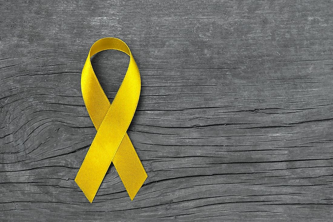 A yellow ribbon, which stands for suicide prevention.