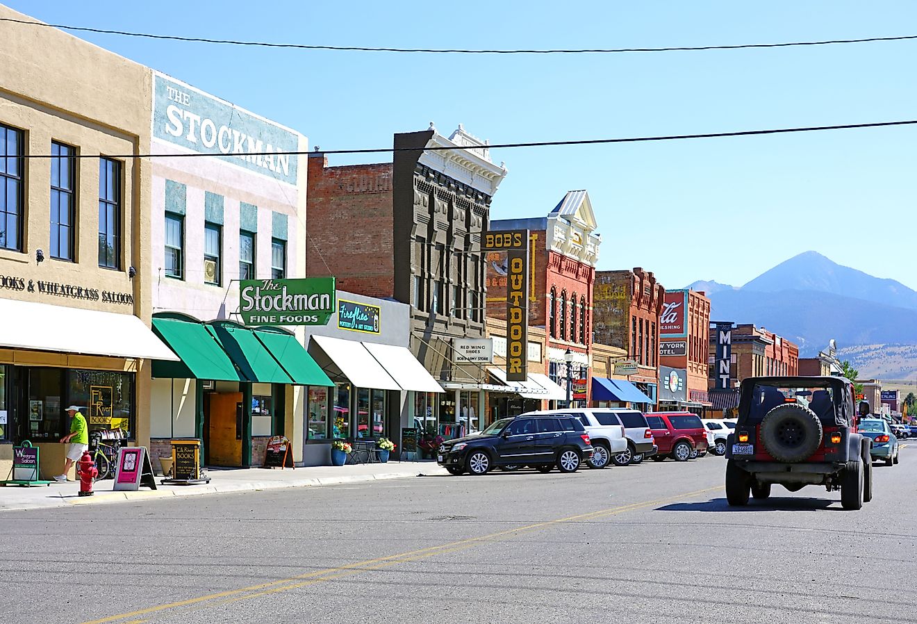 Buildings lining a street in downtown Livingston, Montana. Image credit EQRoy via Shutterstock.com