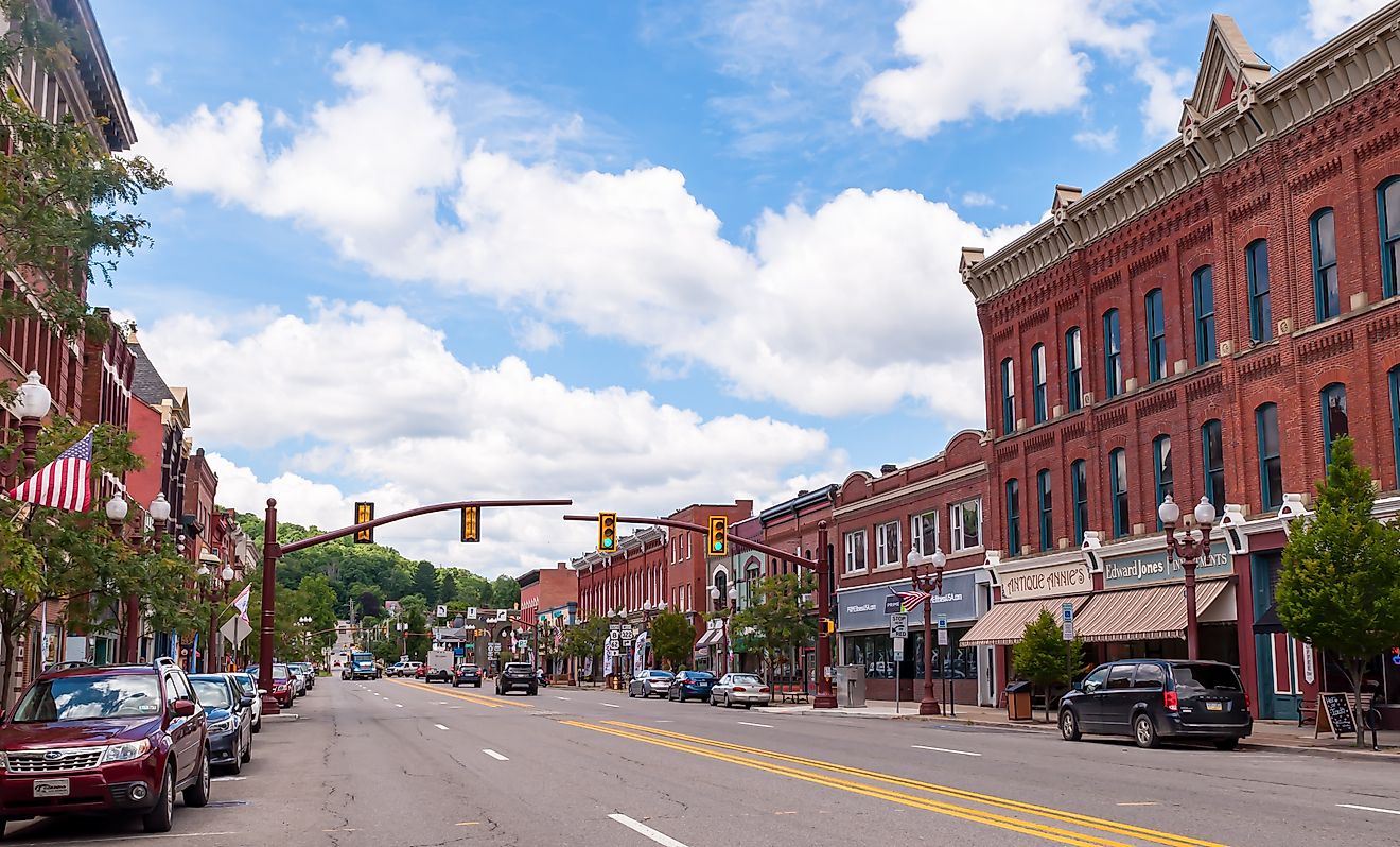 Franklin, Pennsylvania, USA 7/14/20 Buildings upon Liberty Street on a sunny summer day. Franklin is the county seat of Venango county in northwest Pennsylvania