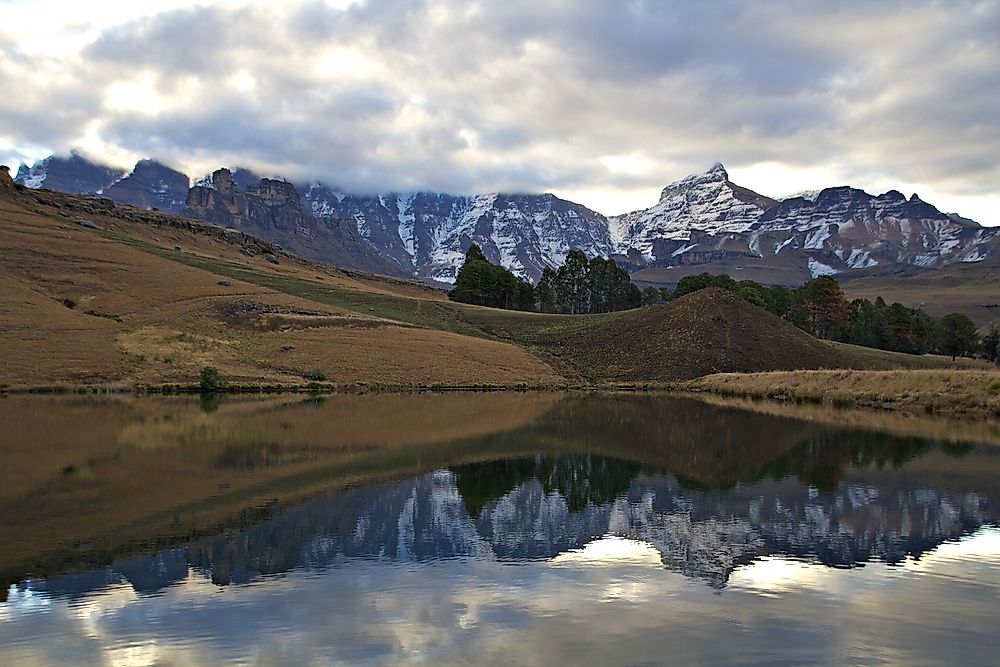 Snow on the peaks of Drakensberg National Park, South Africa. 