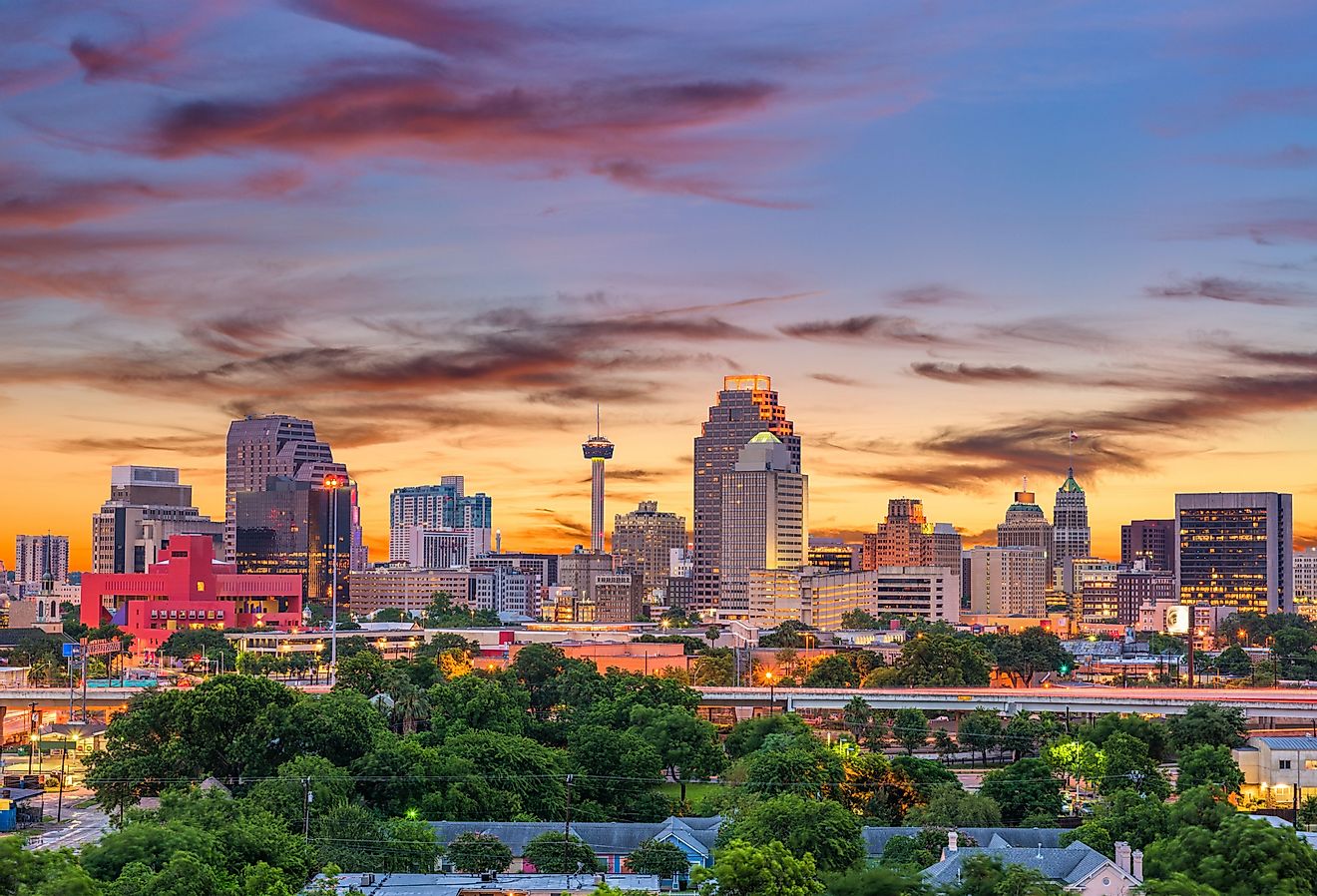 Beautiful San Antonio, Texas downtown skyline at dusk. Image credit Sean Pavone via Shutterstock.