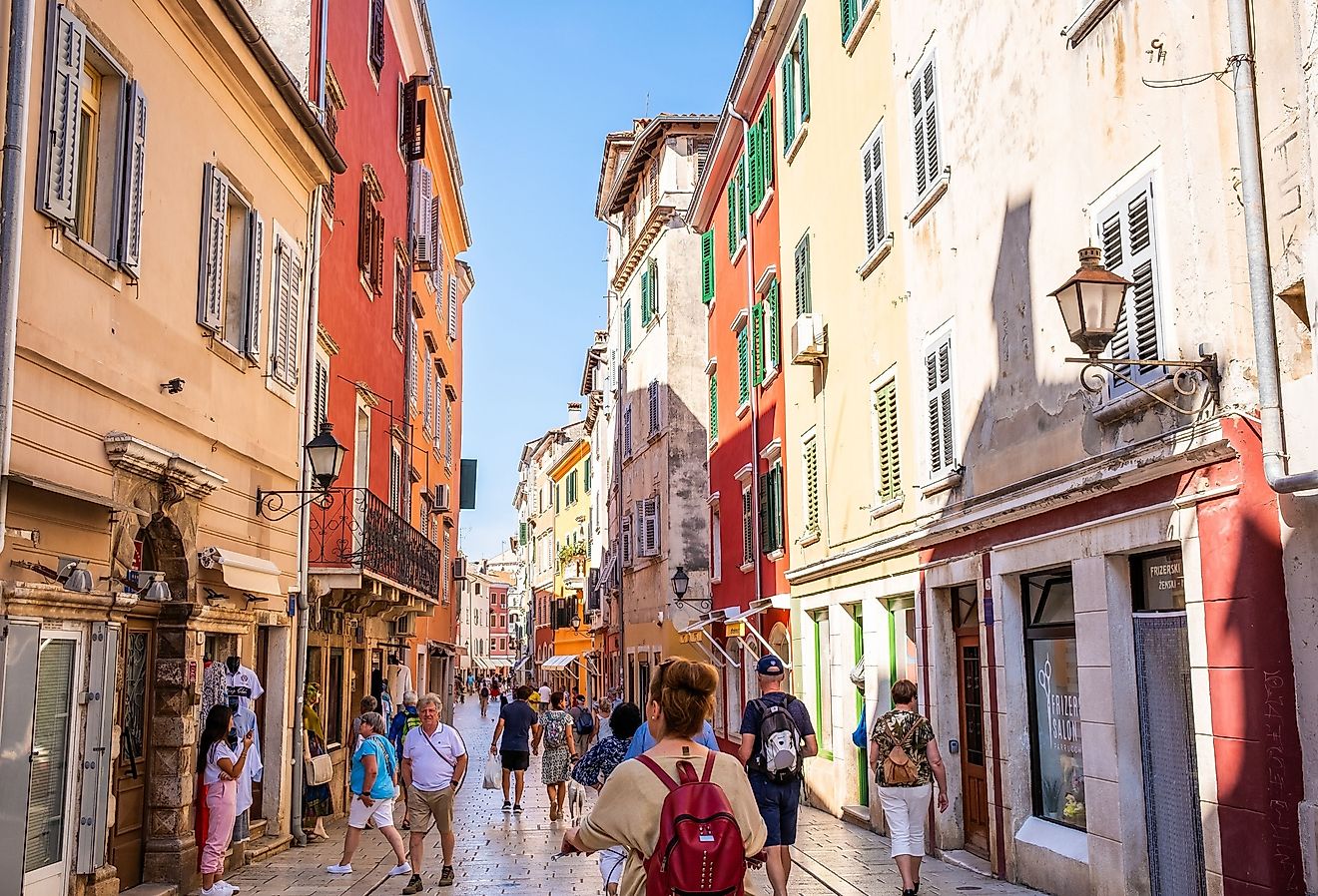 A vibrant street in Rovinj's Old Town, Rovinj, Croatia. Editorial credit: Ivan Klindic / Shutterstock.com