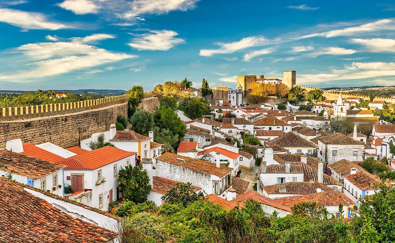 View of the wall in the medieval village of Obidos in Portugal.