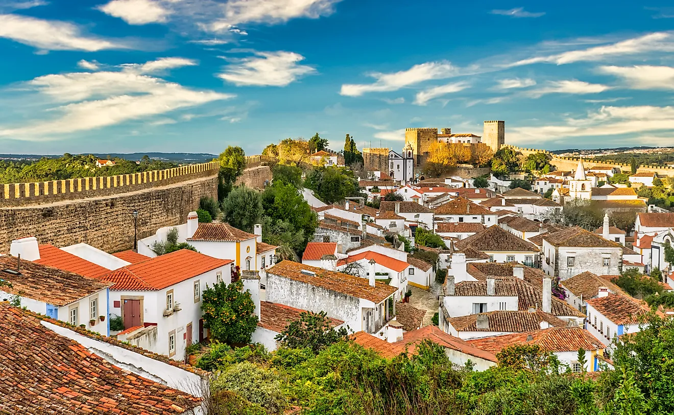View of the wall in the medieval village of Obidos in Portugal.