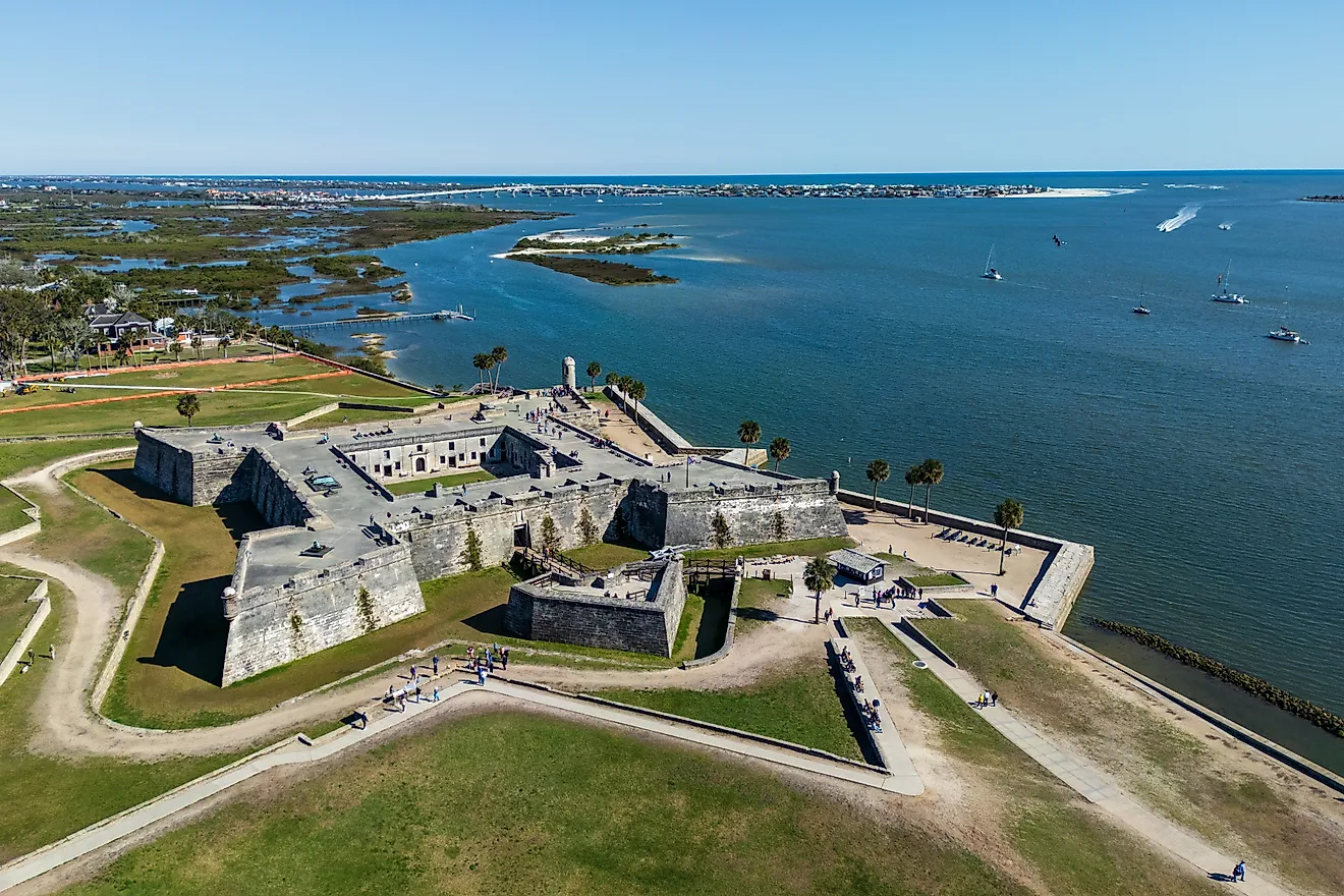 Aerial view of Castillo de San Marcos fort in St. Augustine, Florida. 