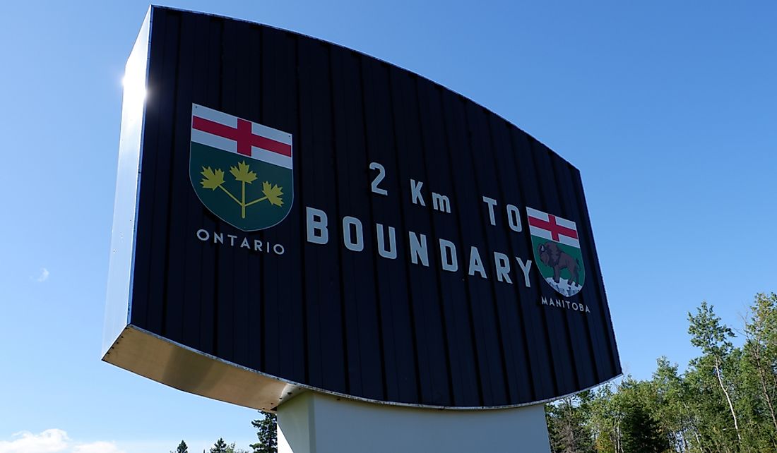 Boundary sign between the Canadian provinces of Ontario and Manitoba. Editorial credit: SBshot87 / Shutterstock.com