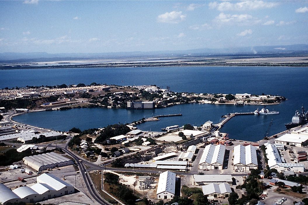 An image of Guantanamo Bay Naval Base in 1995, before the military prison was added.
