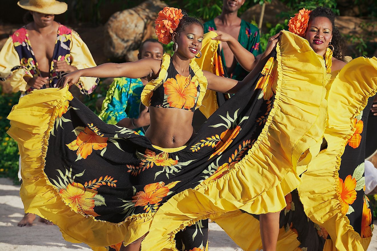 Traditional creole Sega dance at sunset in Ville Valio, Mauritius. Image credit: Dmitry Chulov/Shutterstock.com