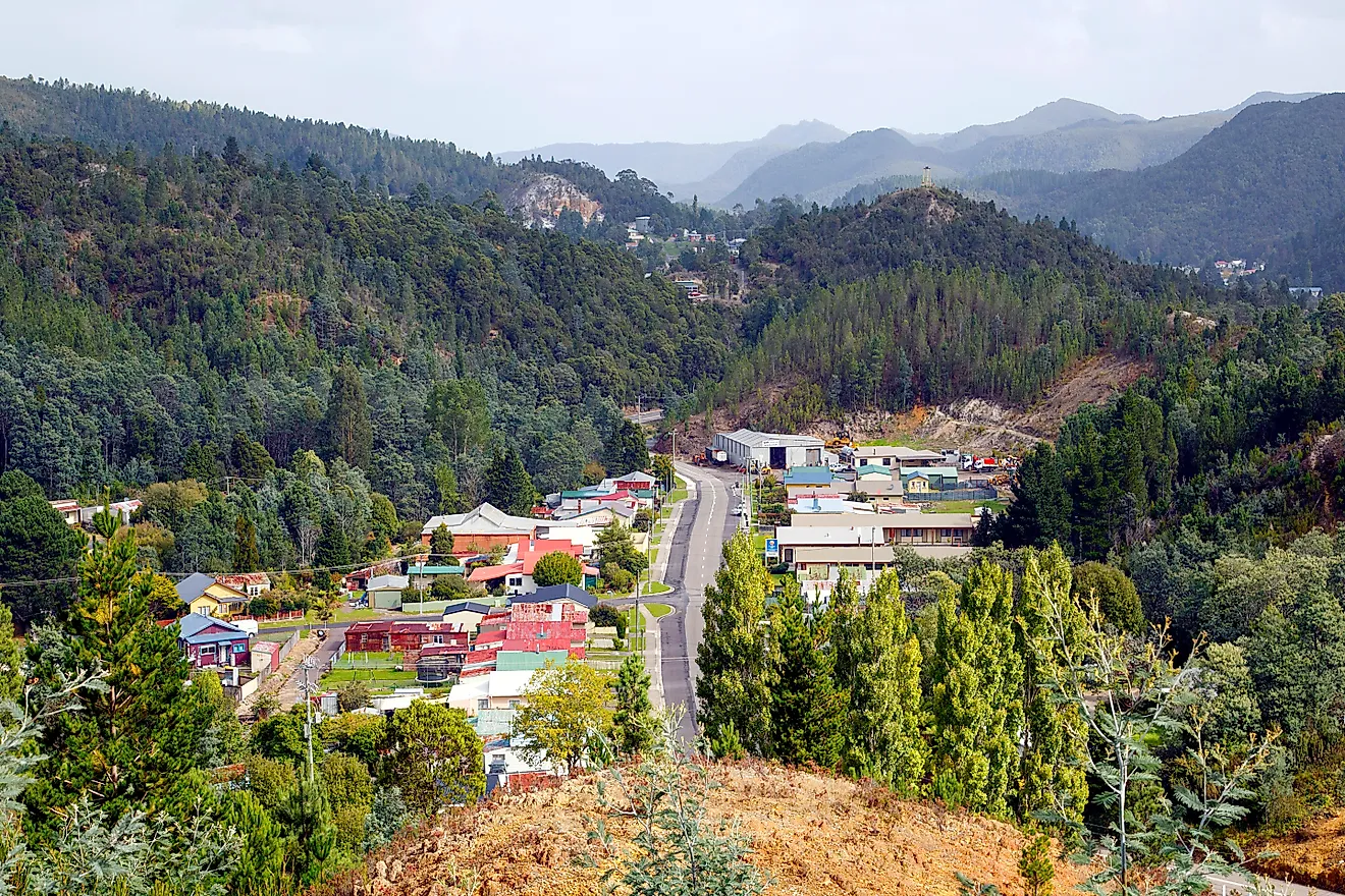 Aerial view of Queenstown, Tasmania, Australia
