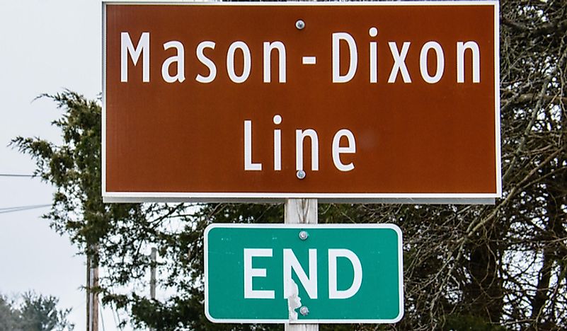A sign showing the end of the Mason-Dixon line. 