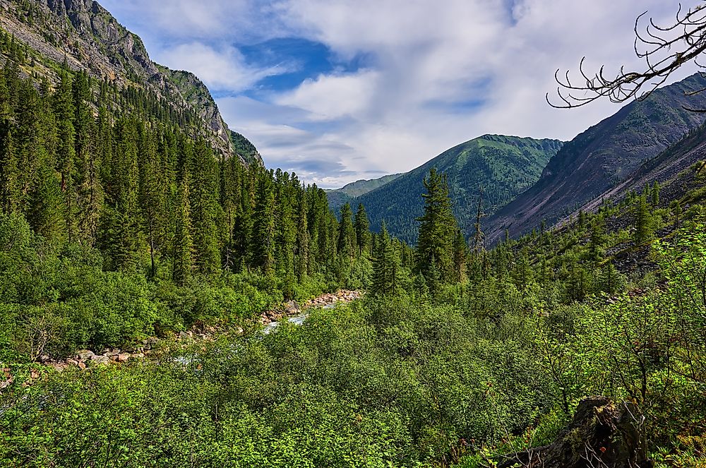 Mountains and a stream in East Siberia. 