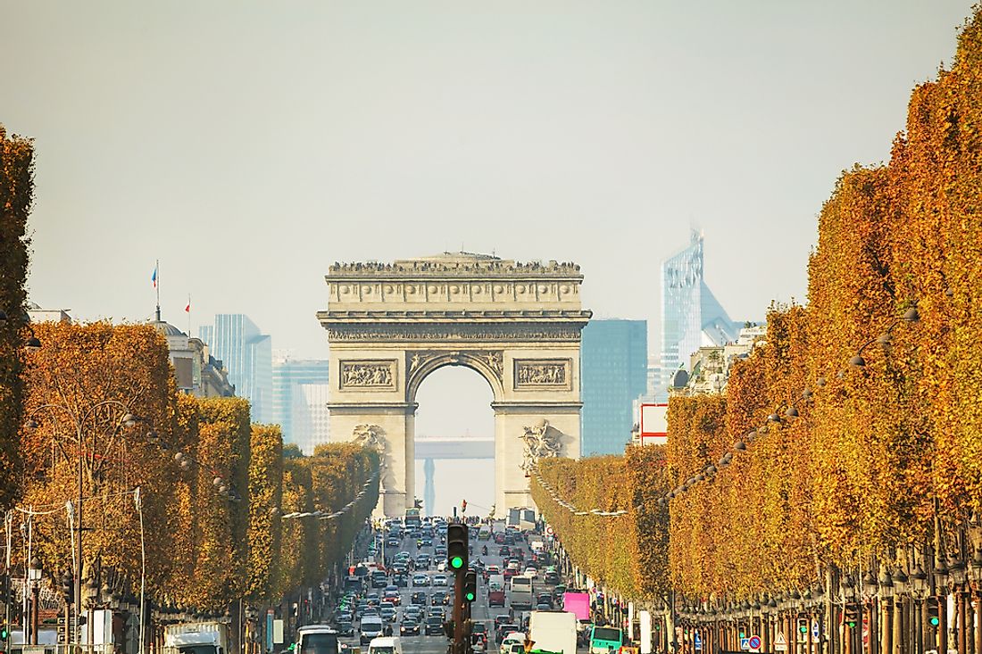 The famous Arc de Triomphe overlooks the Avenue des Champs-Élysées in Paris. 