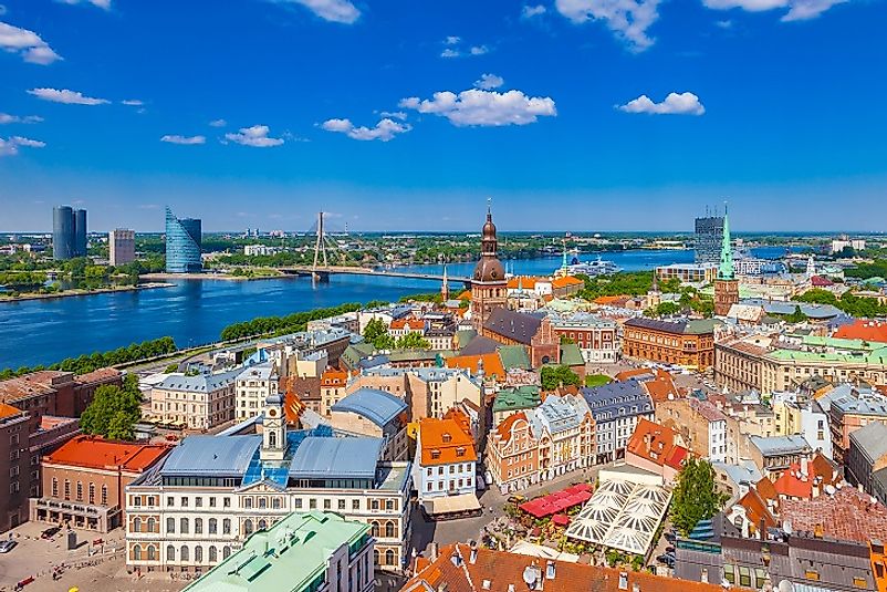 Historic Riga along the banks of the Daugava River.