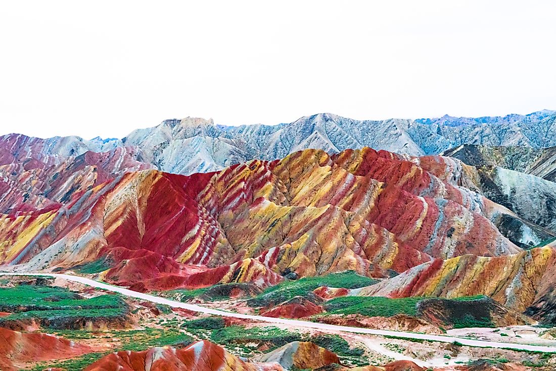 Rainbow-colored hills and rock formations in Zhangye Danxia.