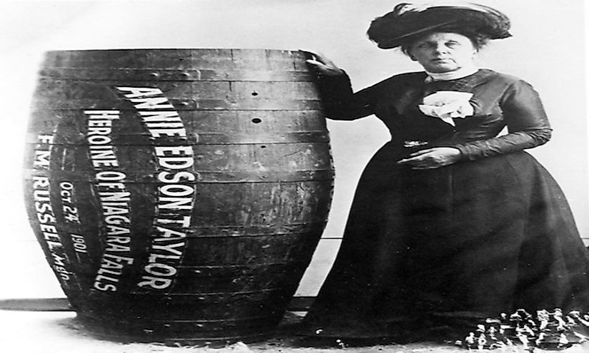 Annie Edson Taylor, the first person who'd survived a trip over Niagara Falls in a barrel on 24 October 1901.
