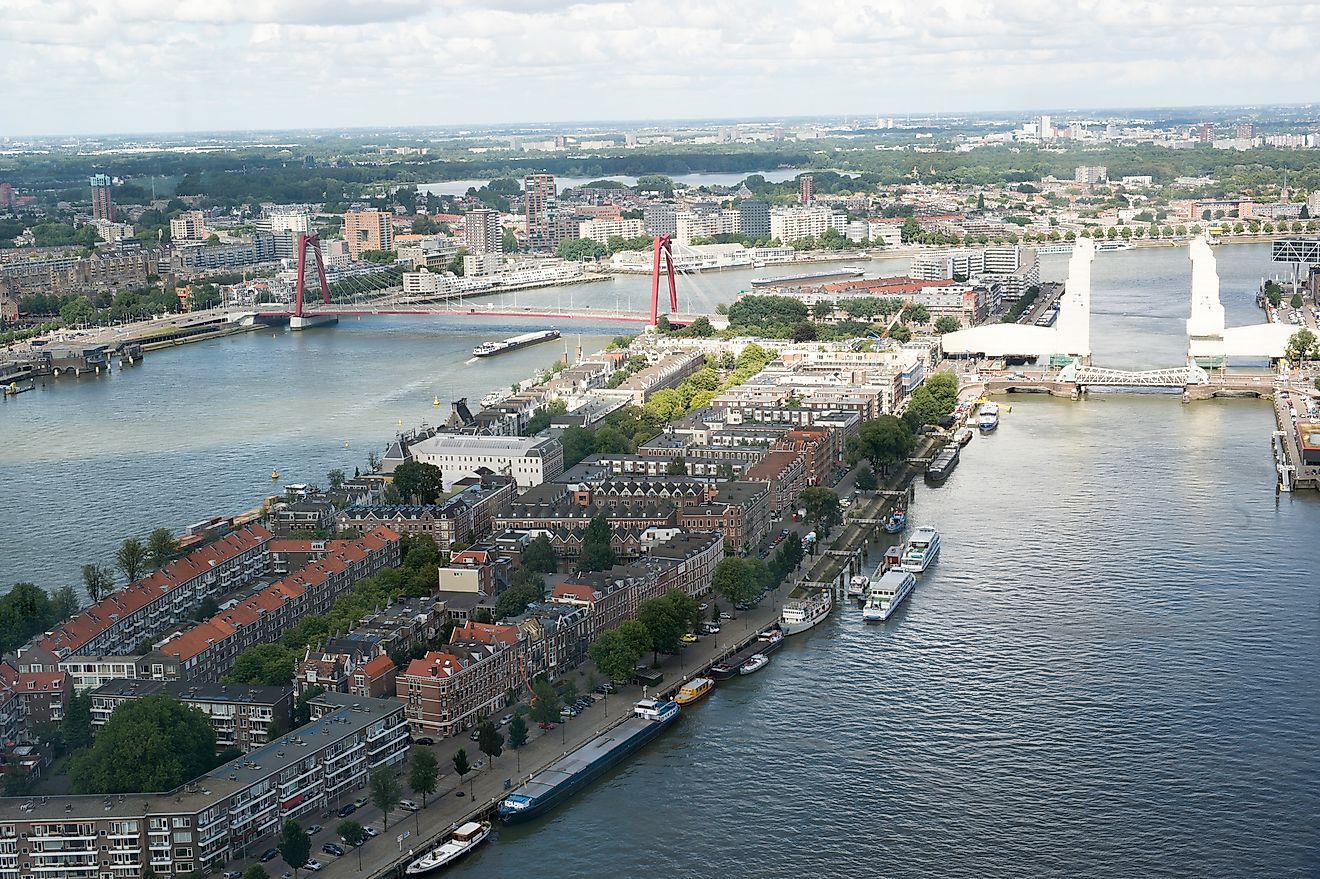 The Rhine river can be seen in Rotterdam, Netherlands.