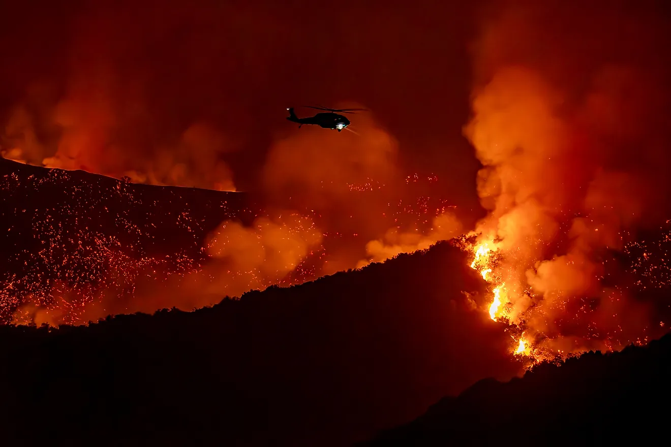 The Palisades Fire burns across the Santa Monica Mountains, in the Mandeville Canyon. 