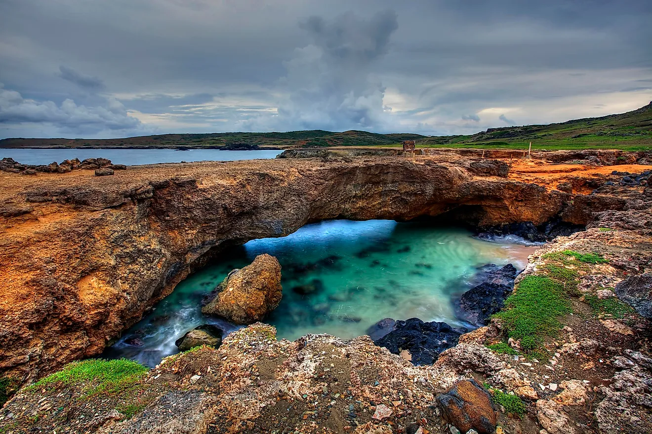 Aruba's natural bridge, made of limestone, was frequently photographed before its collapse in 2005.