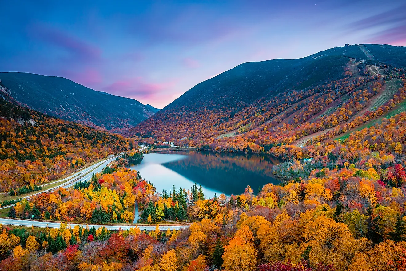 Beautiful fall colors in Franconia Notch State Park, New Hampshire.