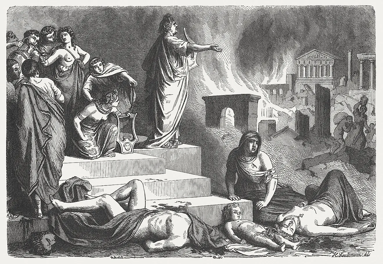 Nero looks at the burning Rome.