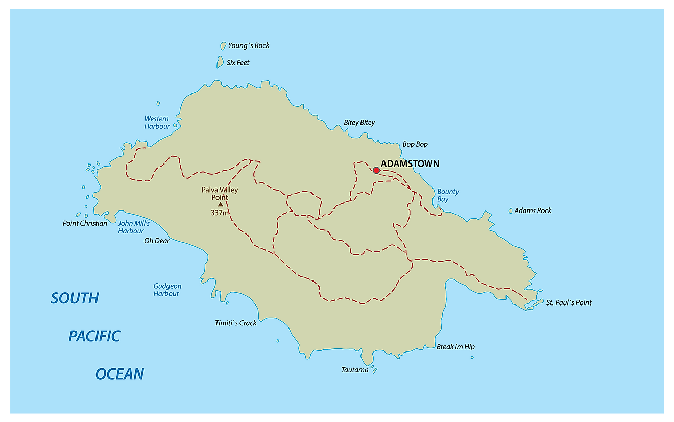 Political Map of Pitcairn Islands showing its capital Adamstown