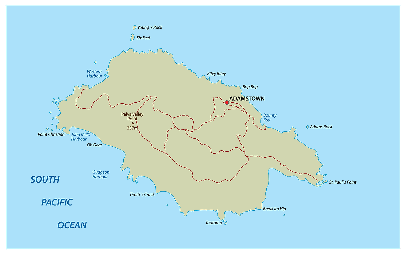 Political Map of Pitcairn Islands showing its capital Adamstown