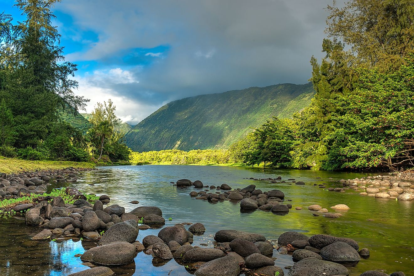 Flowing river in Waipio Valley on Hawaii Big Island